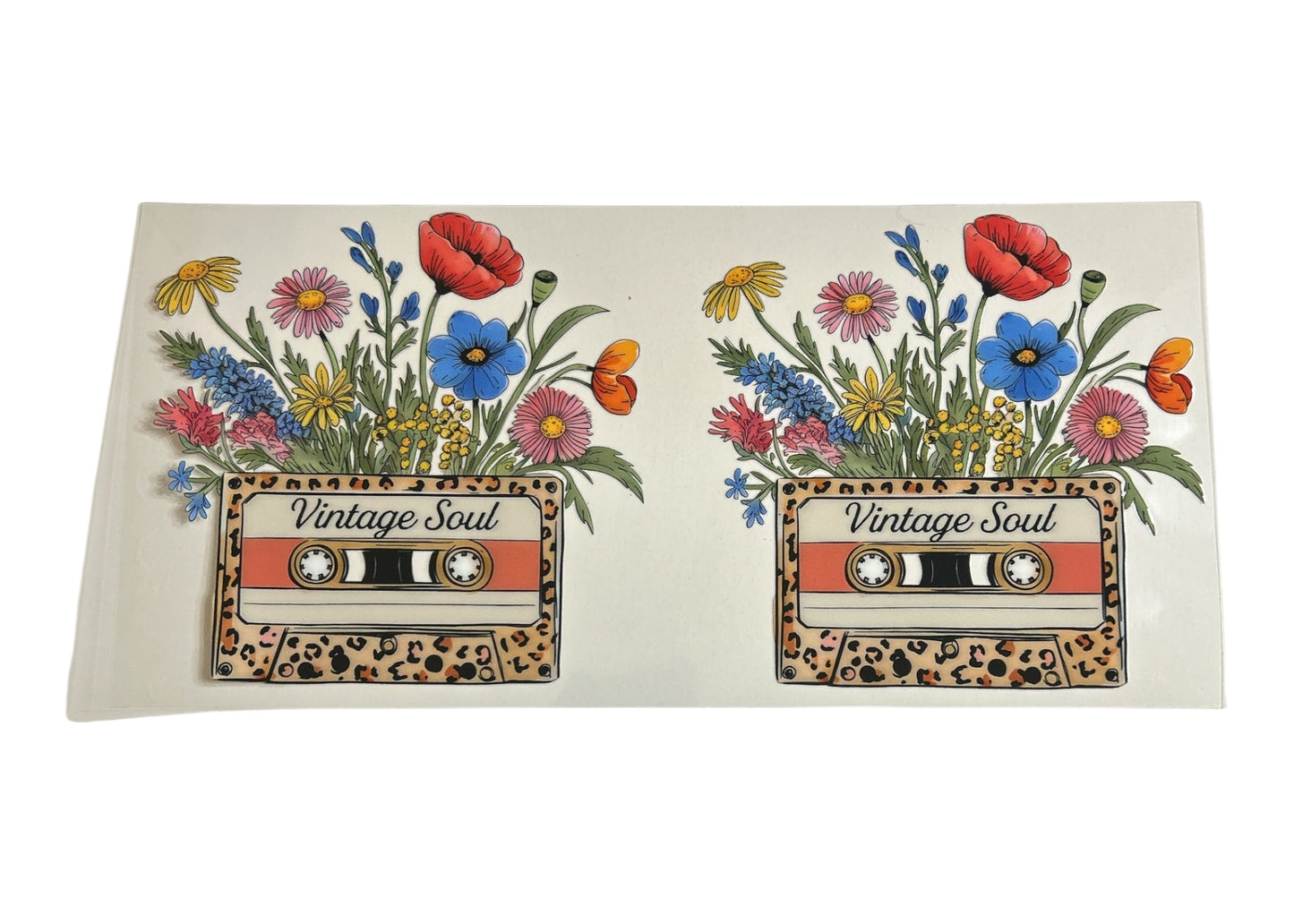 Two cassette tapes with floral designs and 'Vintage Soul' text on a white background
