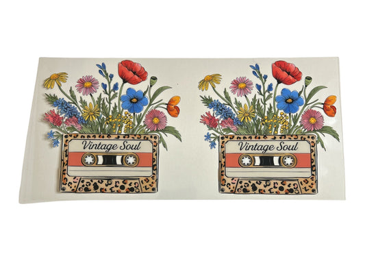 Two cassette tapes with floral designs and 'Vintage Soul' text on a white background