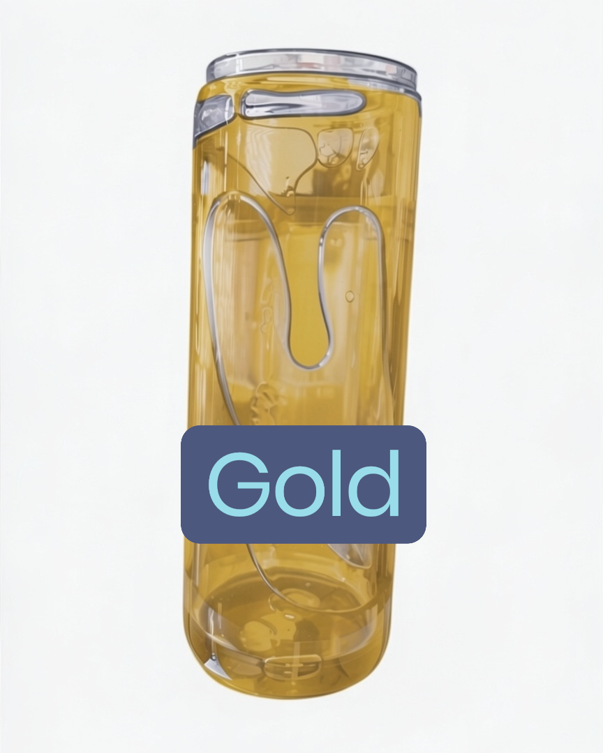 Gold-colored tumbler on a white background