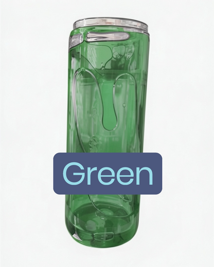 Green tumbler on a white background