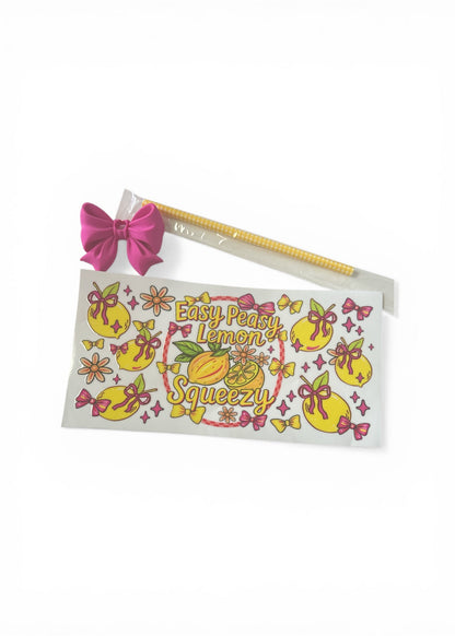 Quick Order Tumbler Kit "Easy Peasy Lemon Squeezy" Lemon Bow | Hot Pink Drip Fill + 16oz Tumbler + Wrap + Straw + Topper