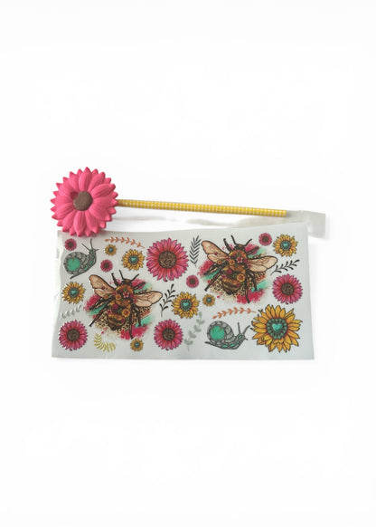 Quick Order Tumbler Kit Bee and Sunflower Nature | Faux Honey Drip Shimmer Fill + 16oz Tumbler + Wrap + Straw + Topper