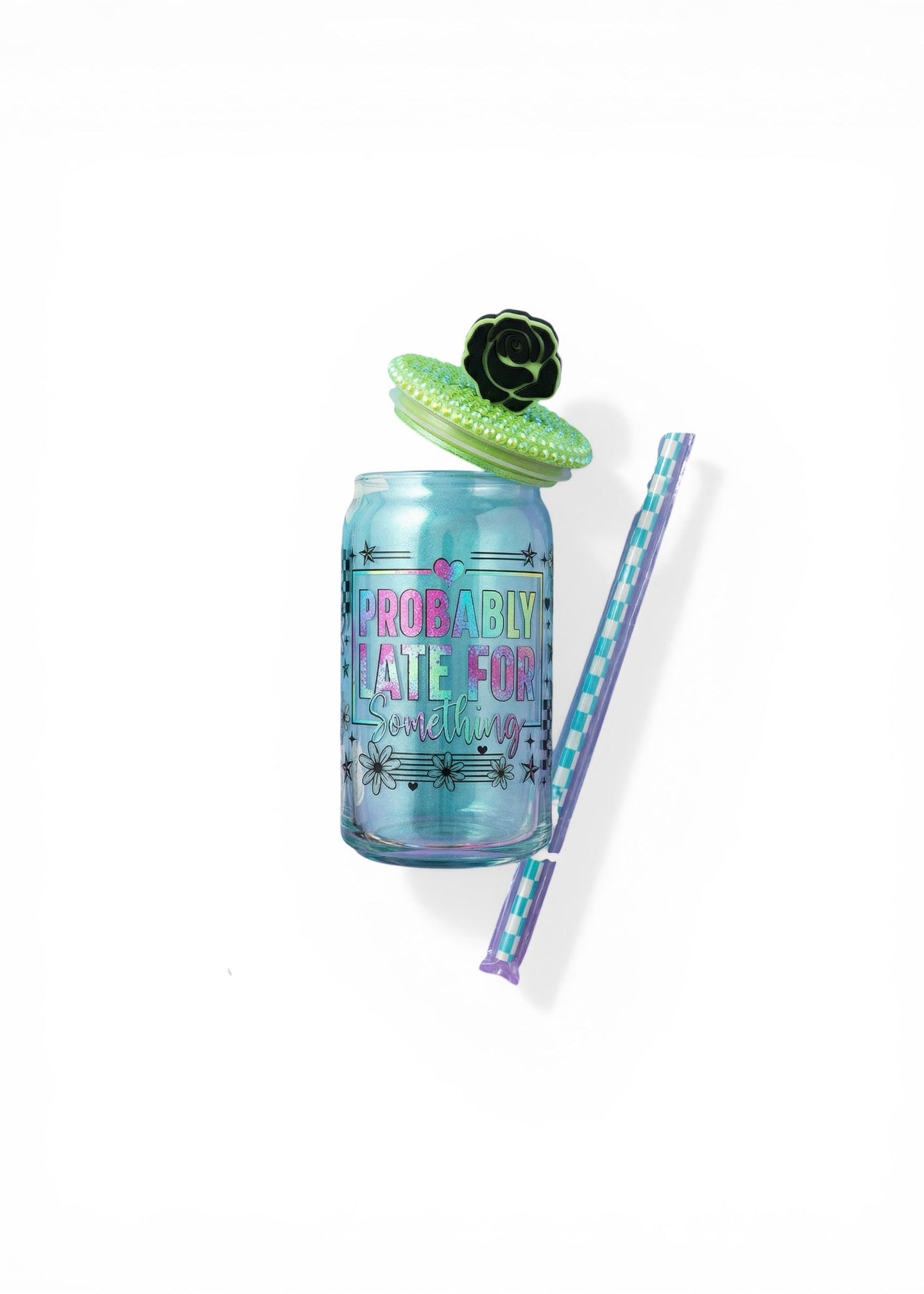 Tumbler with straw and lid on a white background