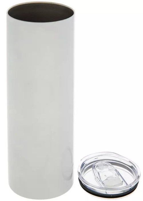 White tumbler with a clear lid on a white background